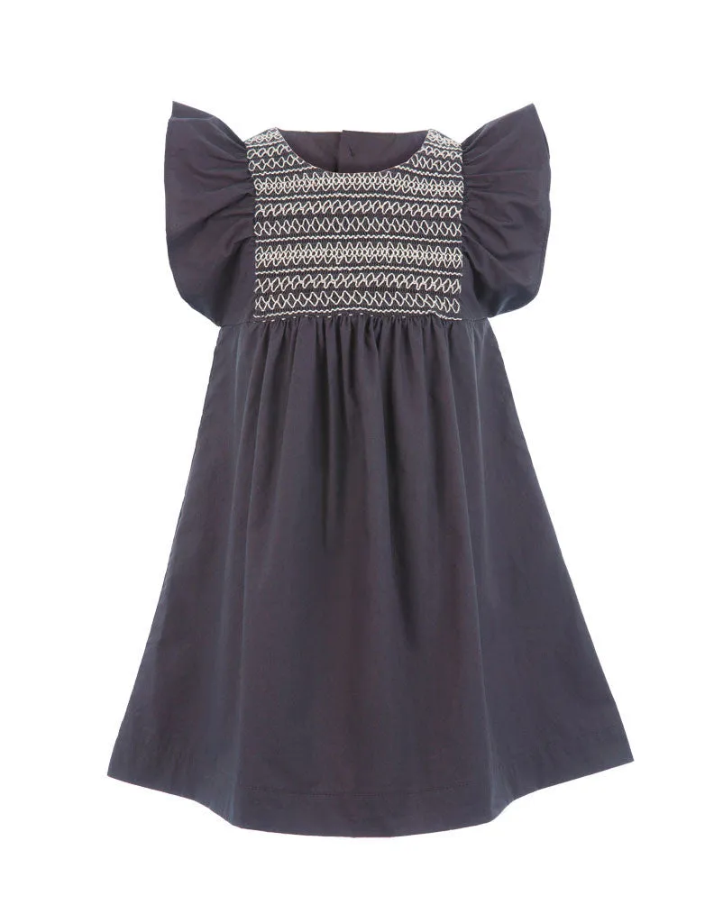 Embroidered Trapeze Dress Charcoal