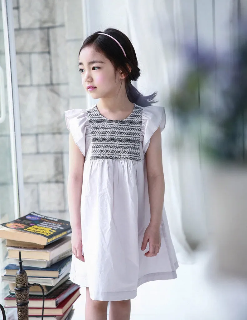 Embroidered Trapeze Dress Charcoal