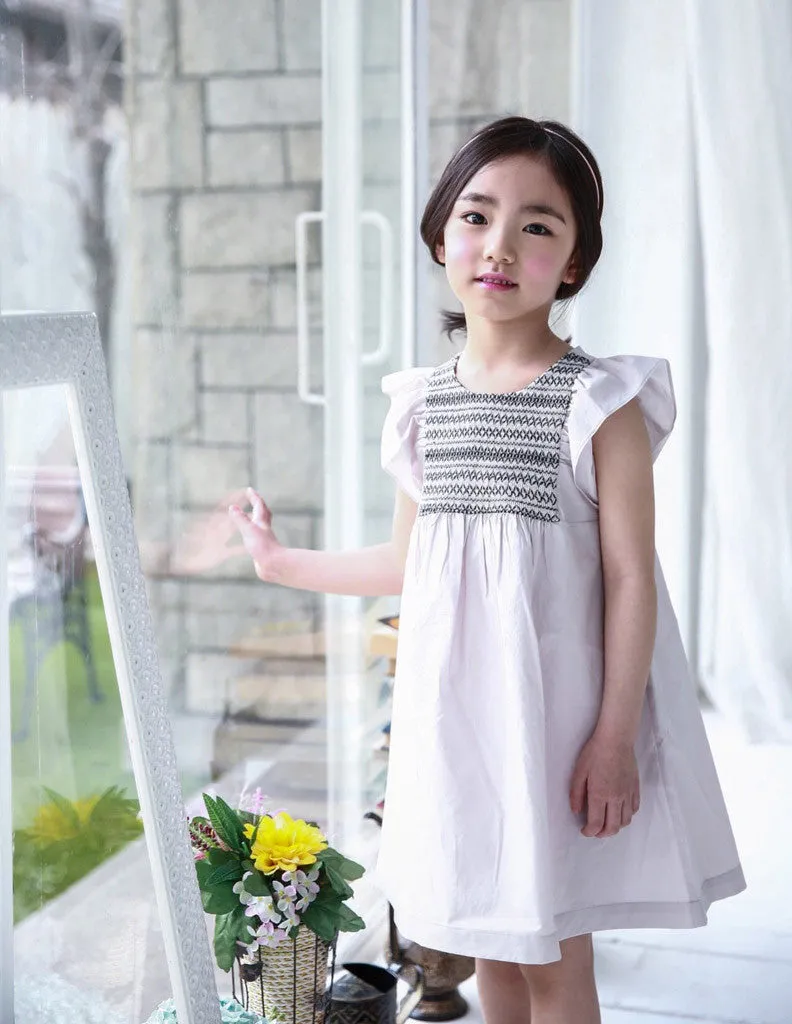 Embroidered Trapeze Dress Charcoal