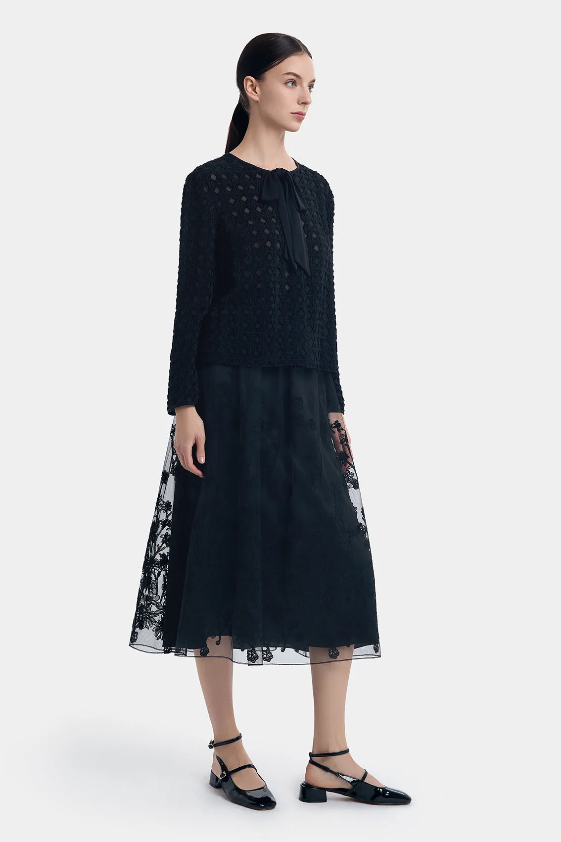 EMBROIDERY FLORAL POLYESTER SKIRT