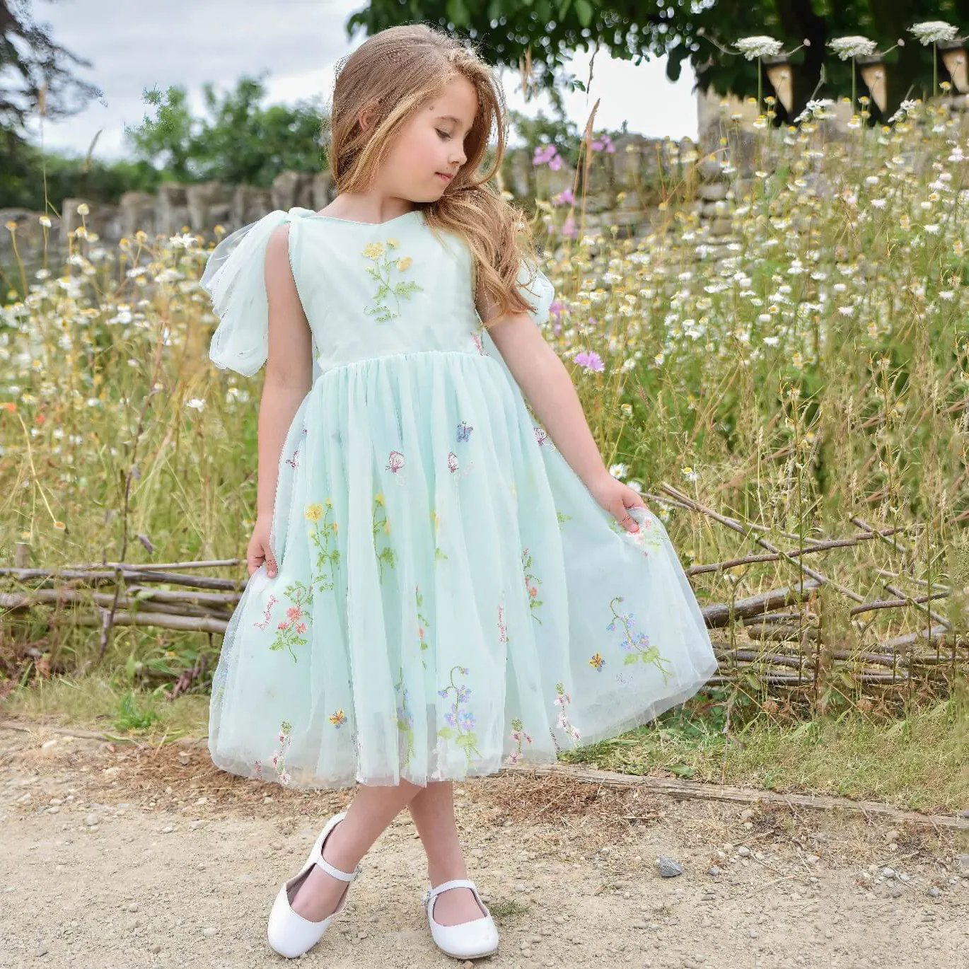 Enchanted Angel Dress - Embroidered Mint