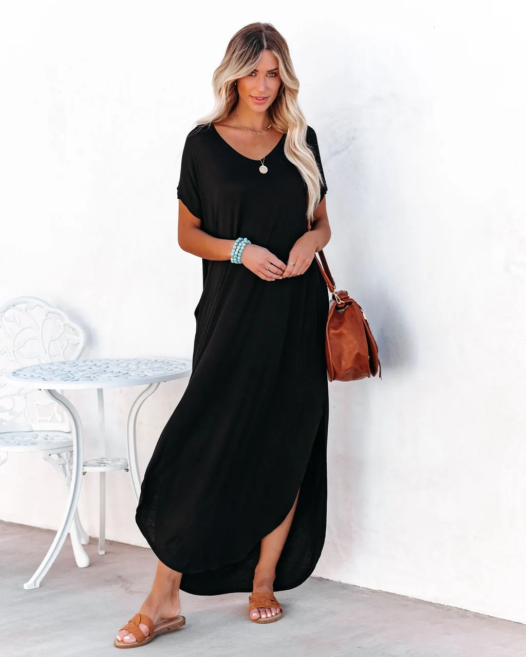 FARMERS MARKET POCKETED MODAL MAXI DRESS - Black
