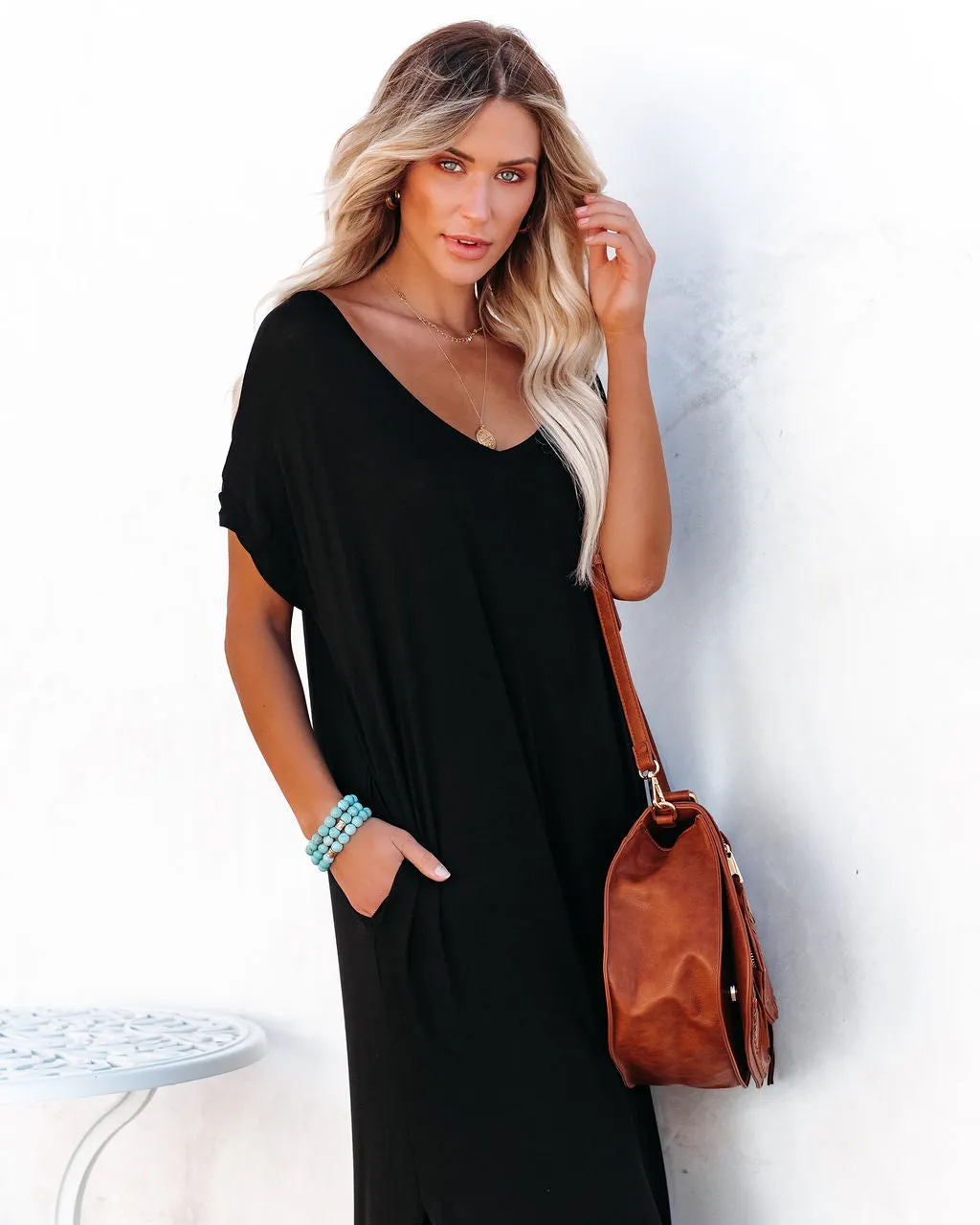 FARMERS MARKET POCKETED MODAL MAXI DRESS - Black