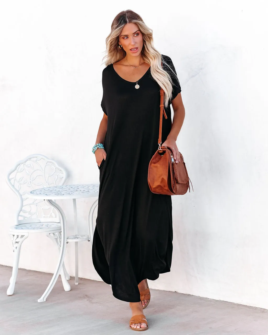 FARMERS MARKET POCKETED MODAL MAXI DRESS - Black