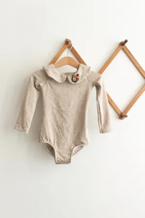 Floral Hand Embroidered Peter Pan Collar Leo/Bodysuit