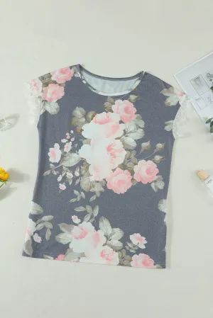 Floral Print Gray T-shirt