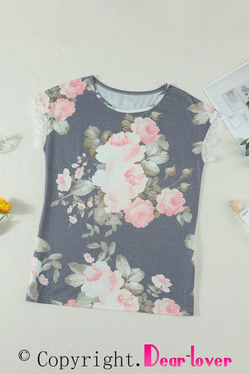 Floral Print Gray T-shirt