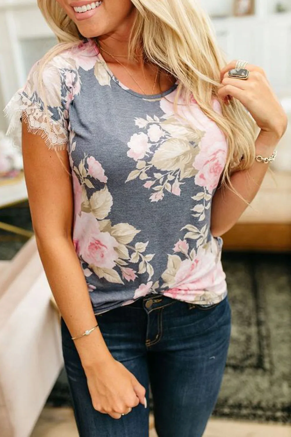 Floral Print Gray T-shirt