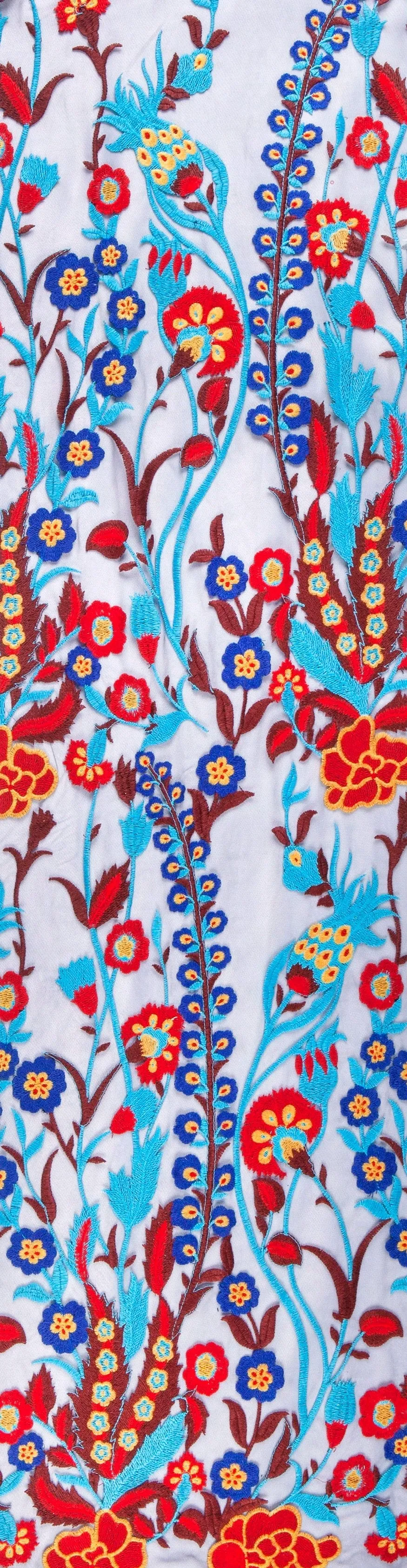 Flower Patterned Blue Color Thread Embroidered Fabric