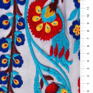 Flower Patterned Blue Color Thread Embroidered Fabric