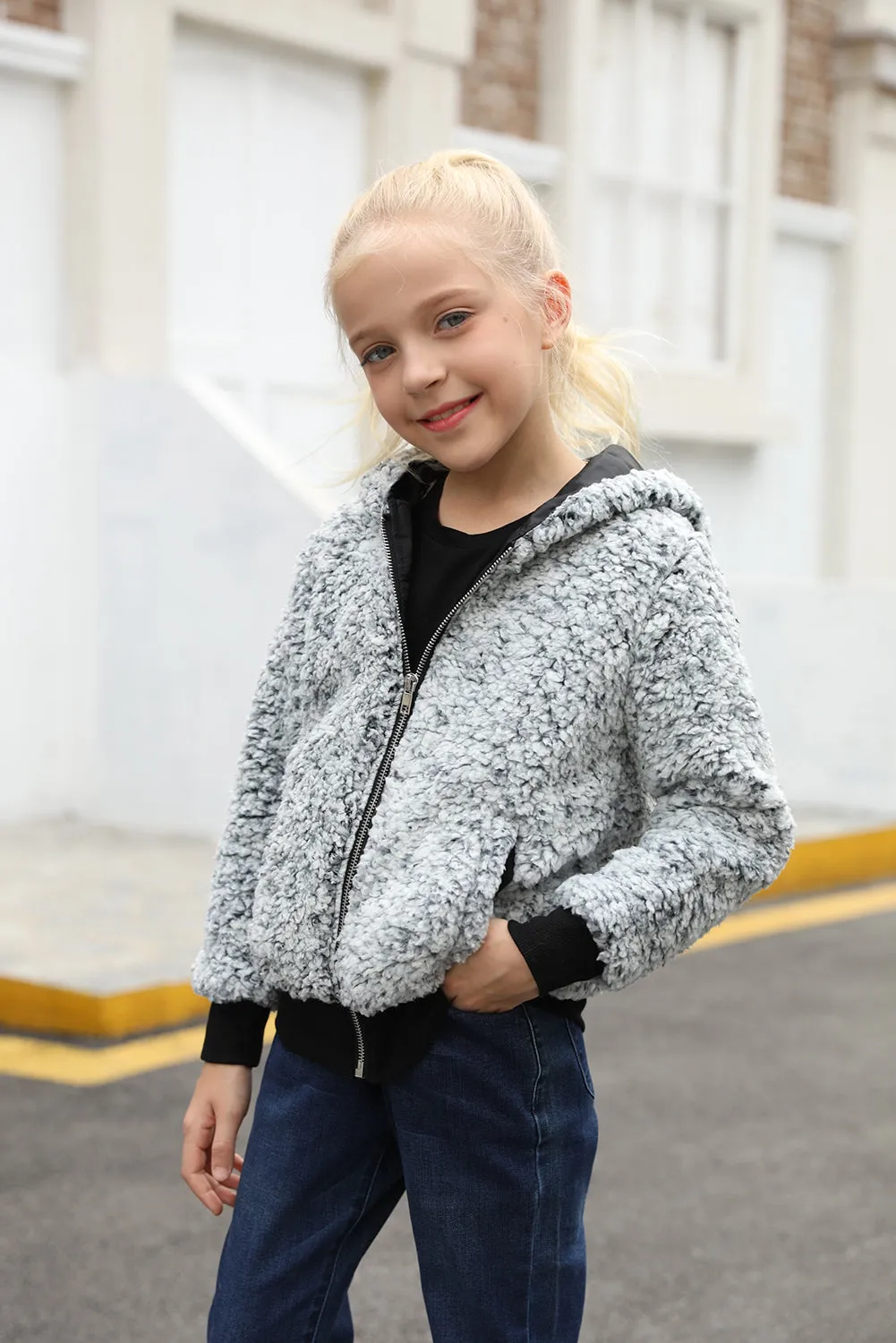 Girls' Faux Fur Bomber Jacket