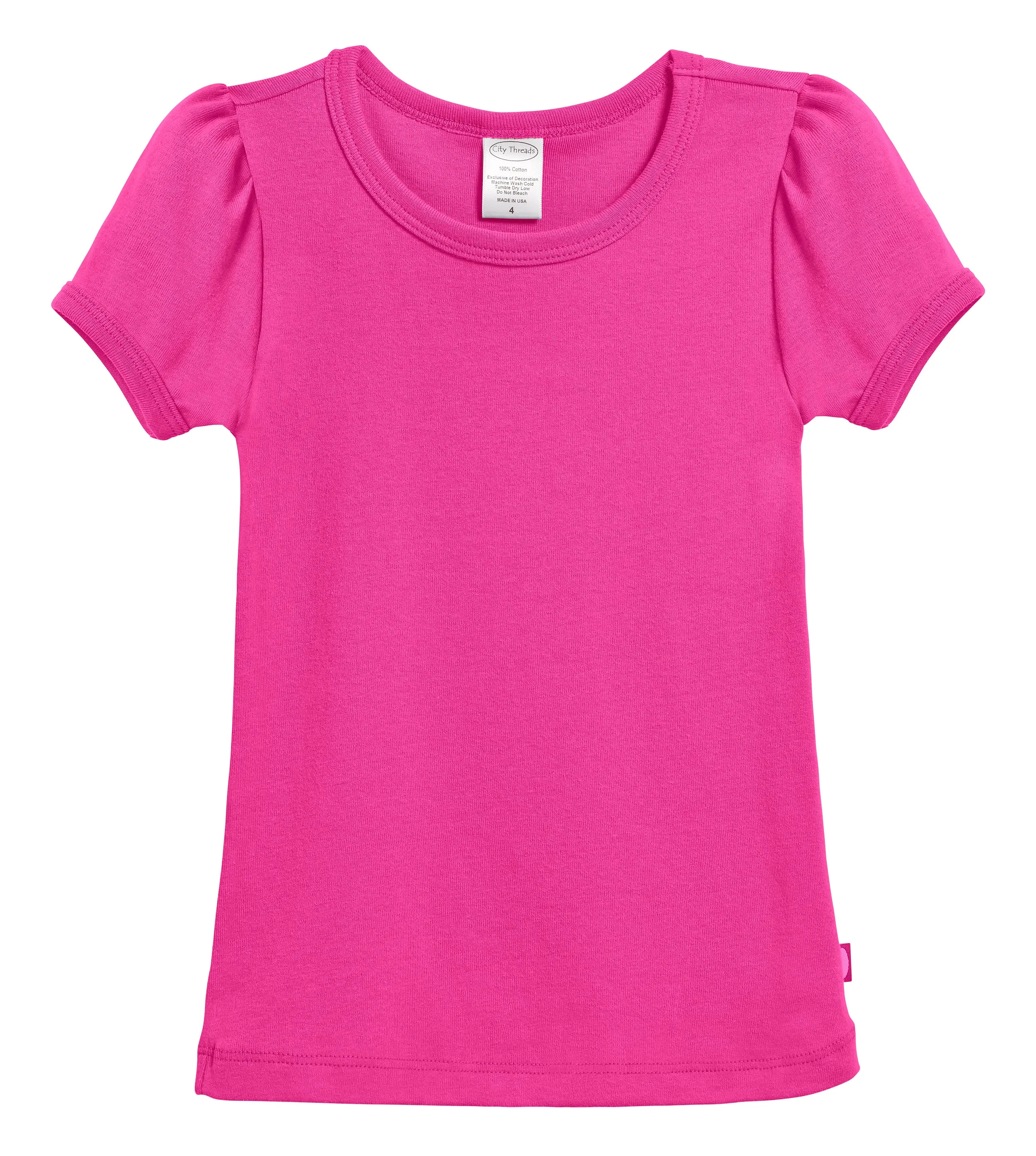 Girls Soft Cotton Short Sleeve Puff Tee  | Hot Pink