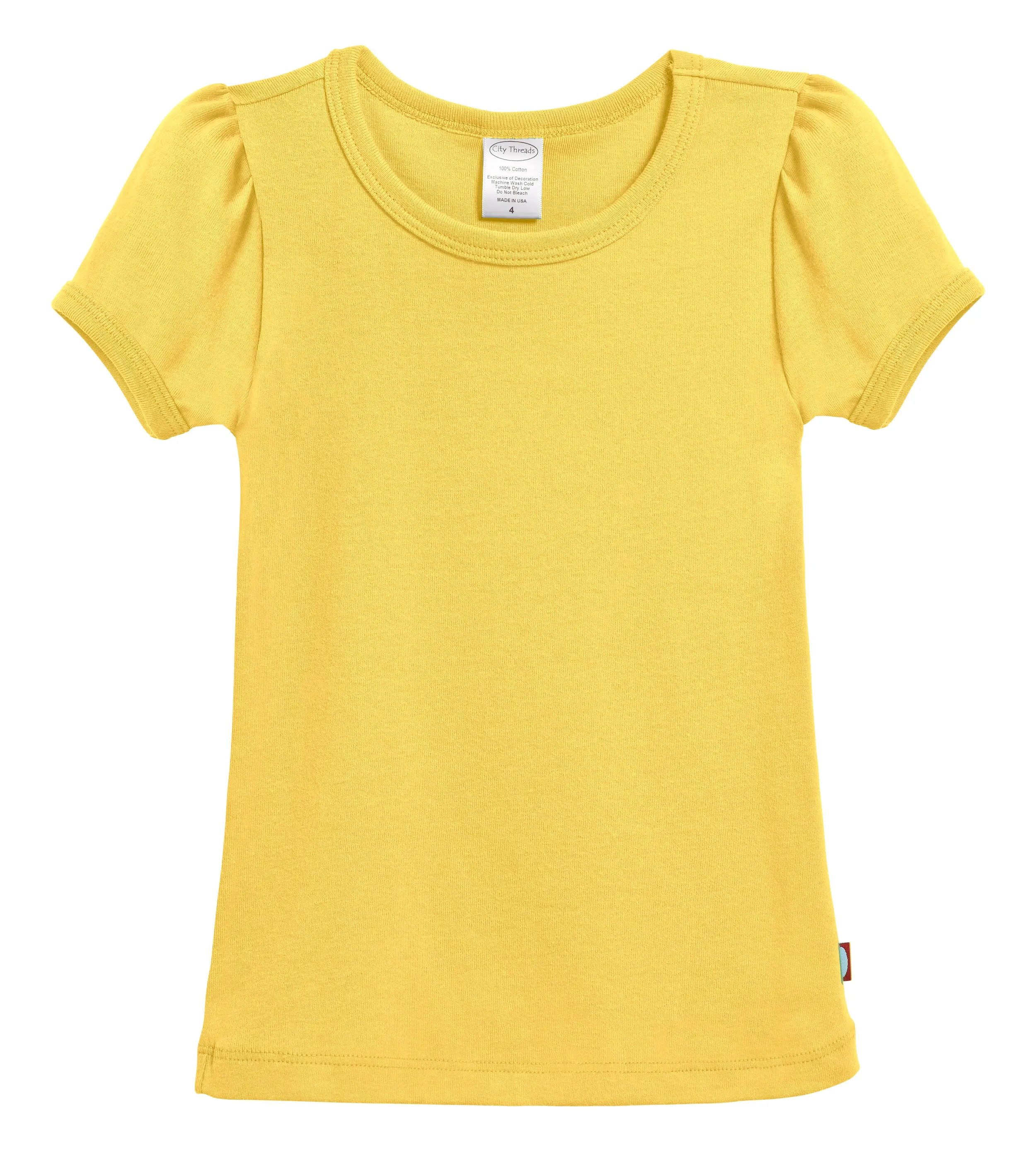 Girls Soft Cotton Short Sleeve Puff Tee  | Yellow