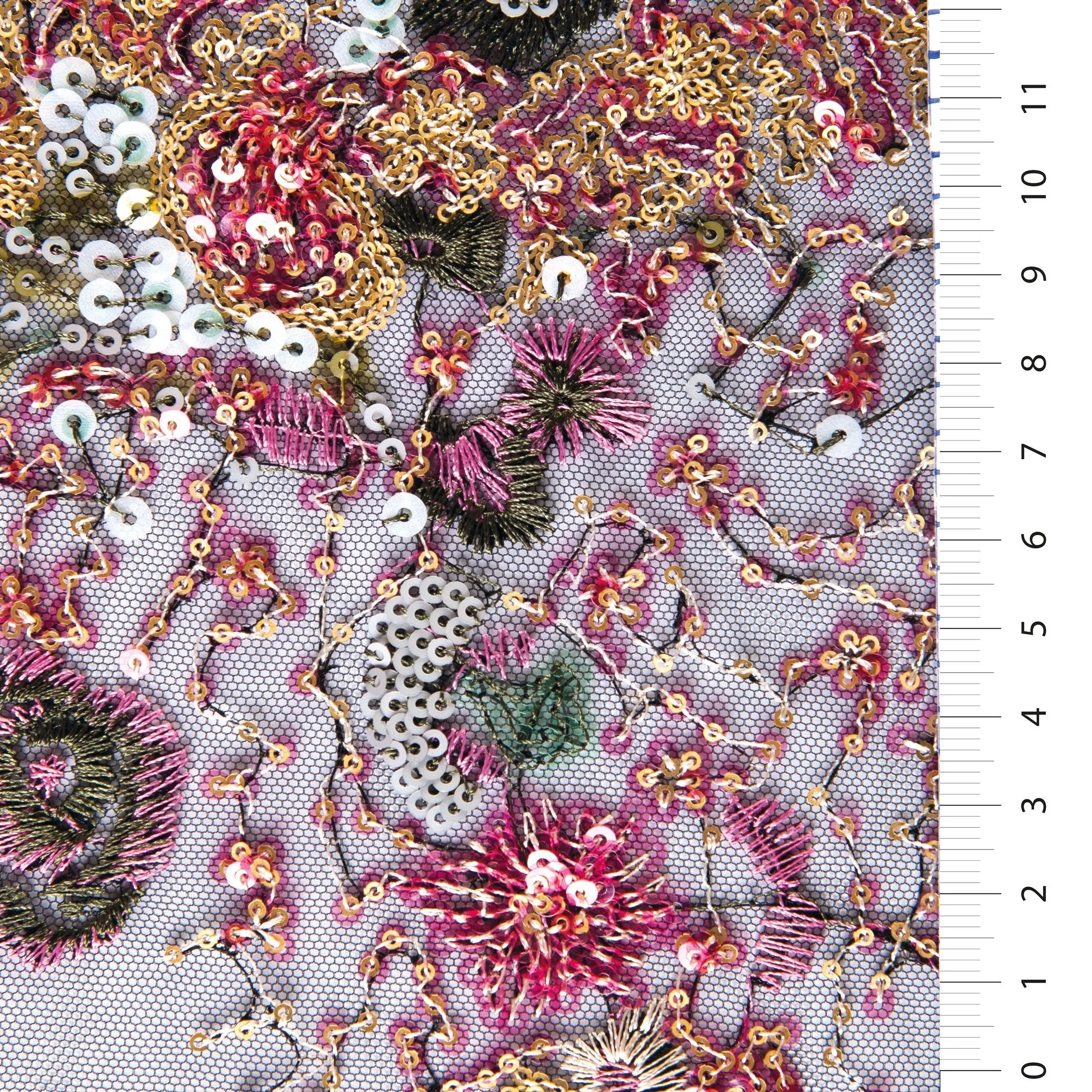Glamorous Floral Multicolored Sequin Embroidered Knit Tulle Fabric