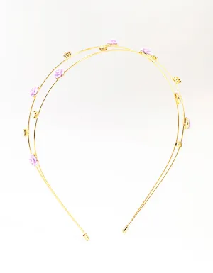 Gold Diamante Velvet Flower Multi Row Headband