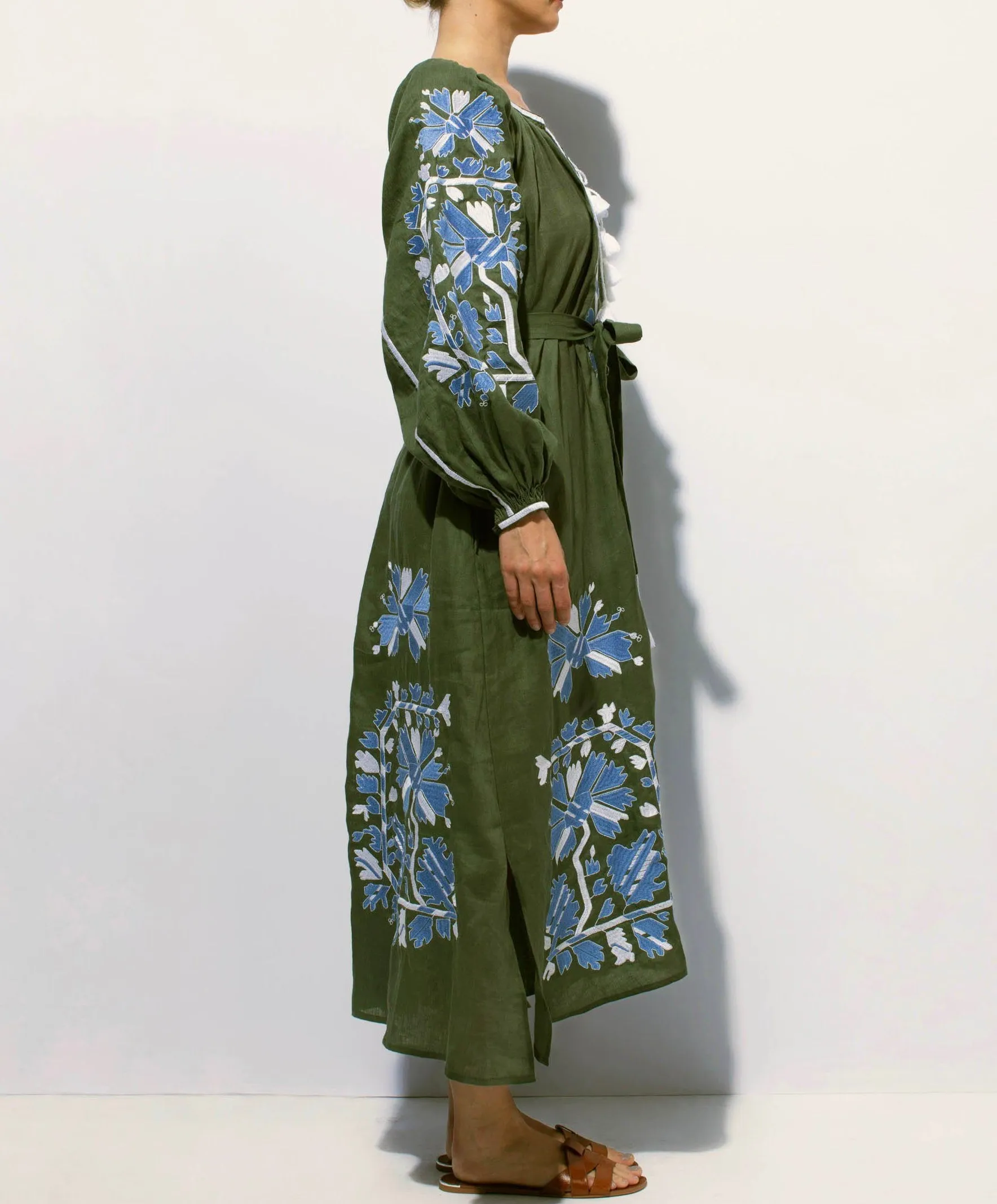 Green kaftan with embroidery