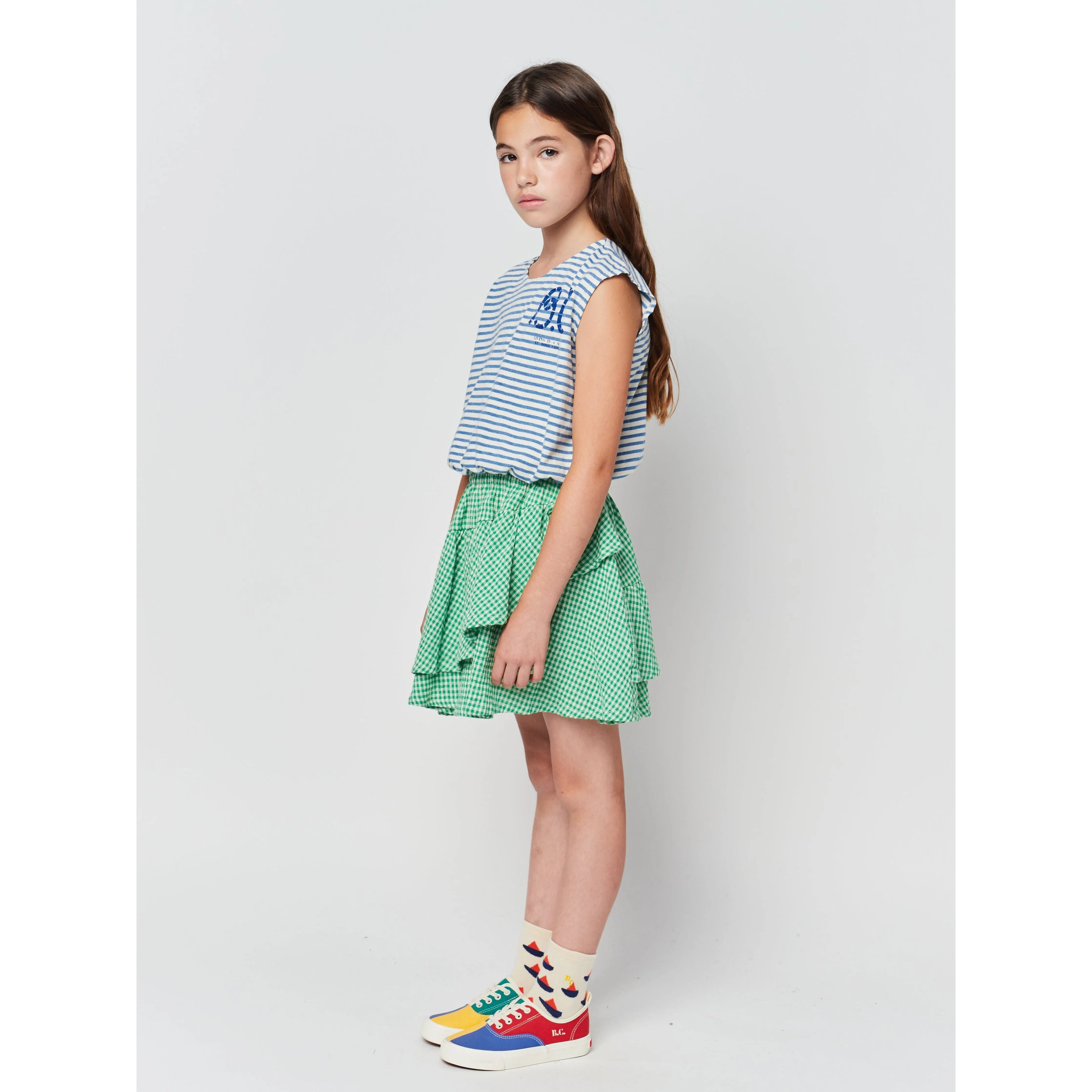 Green Vichy Woven Ruffle Skirt