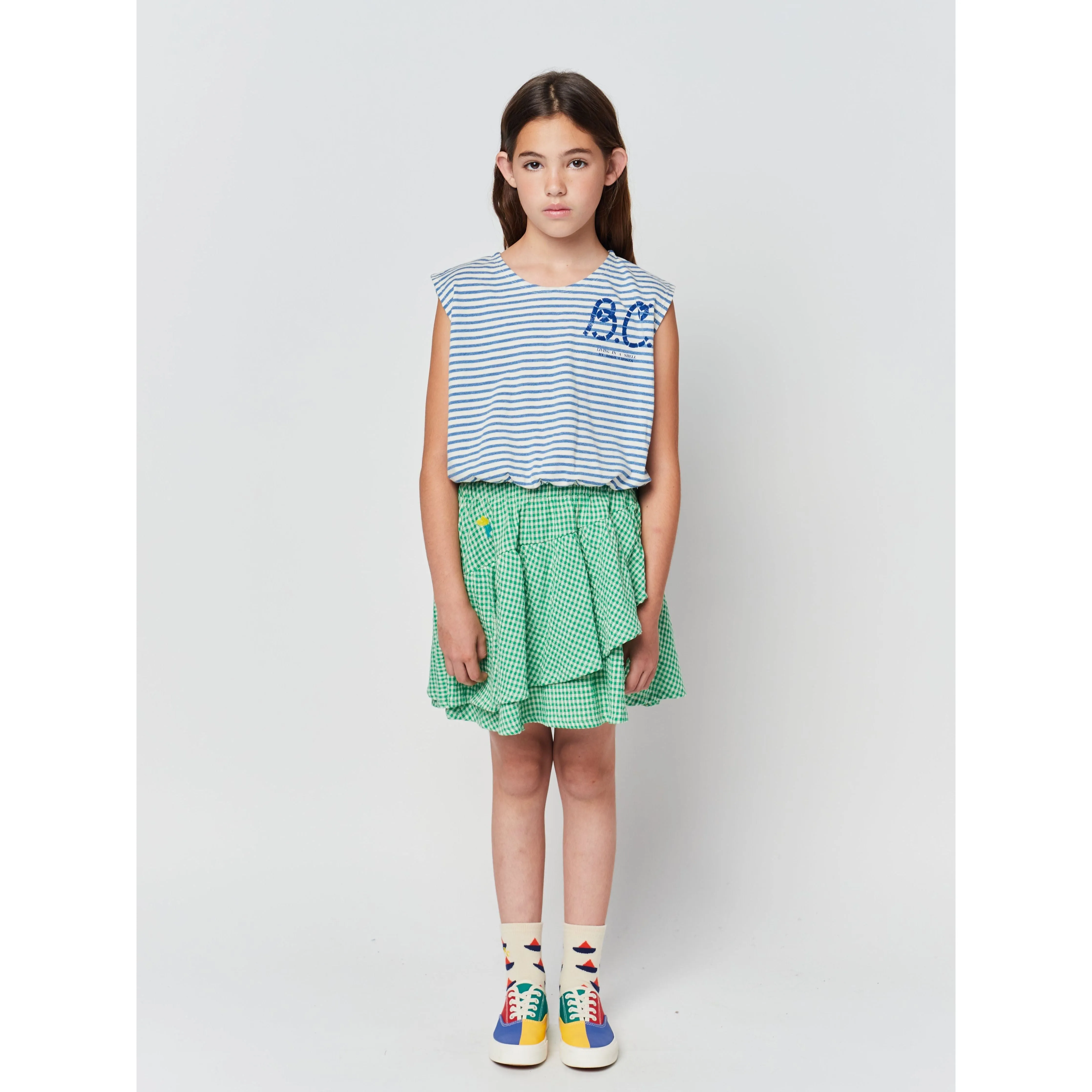 Green Vichy Woven Ruffle Skirt