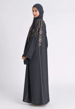 Grey Embroidered Closed Abaya (Premium)