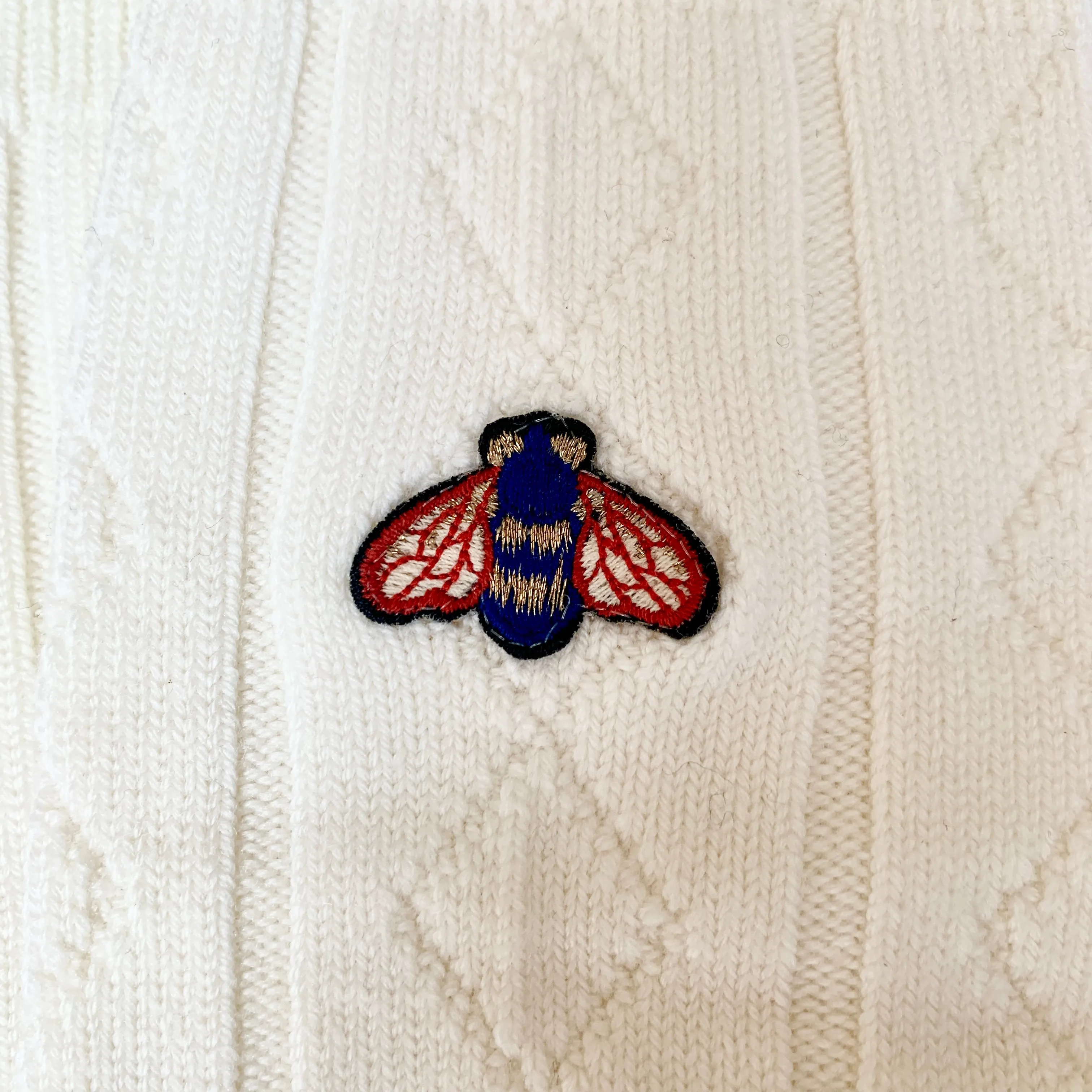 Gucci Wool Blend Knee High Socks with Bee Patch In Ivory