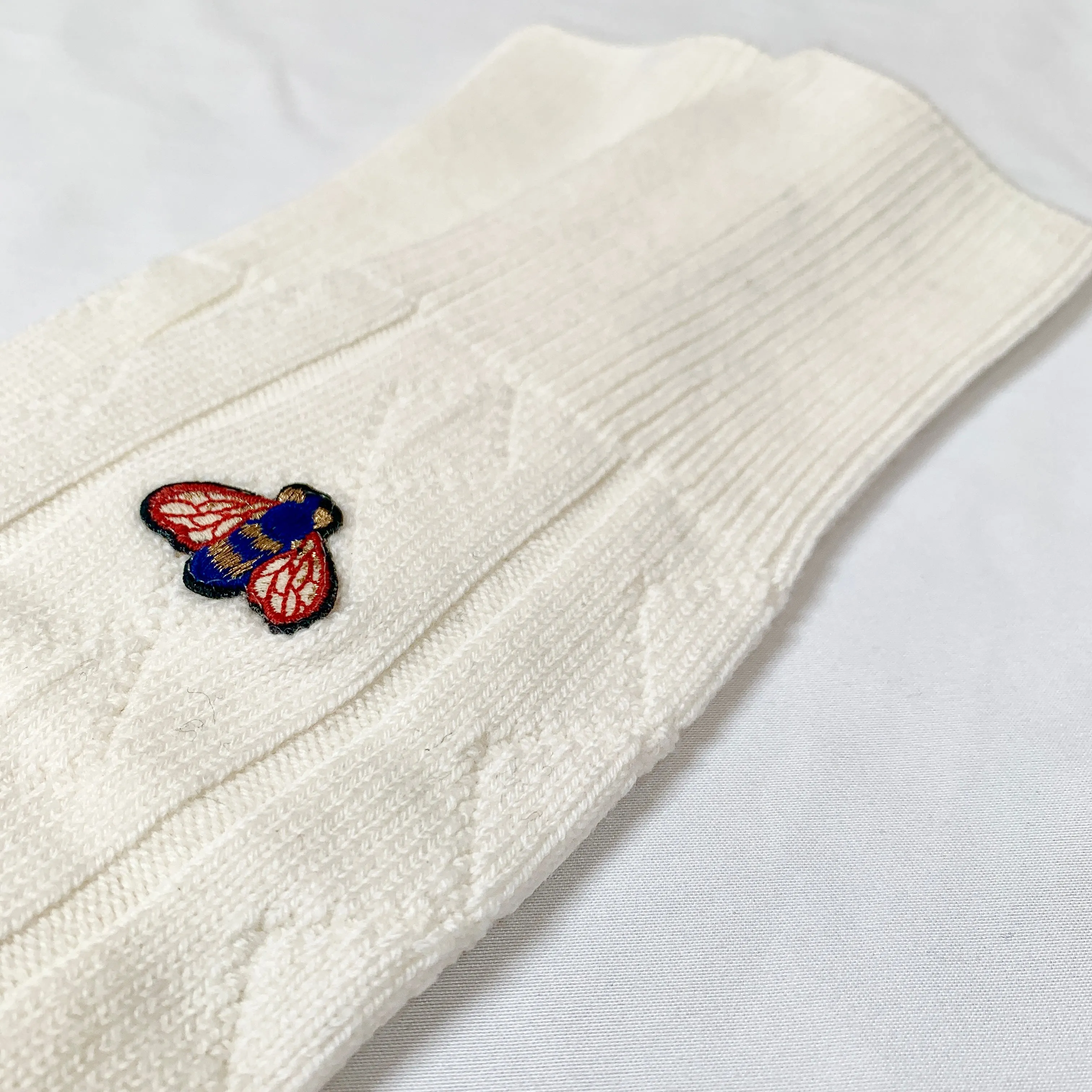 Gucci Wool Blend Knee High Socks with Bee Patch In Ivory