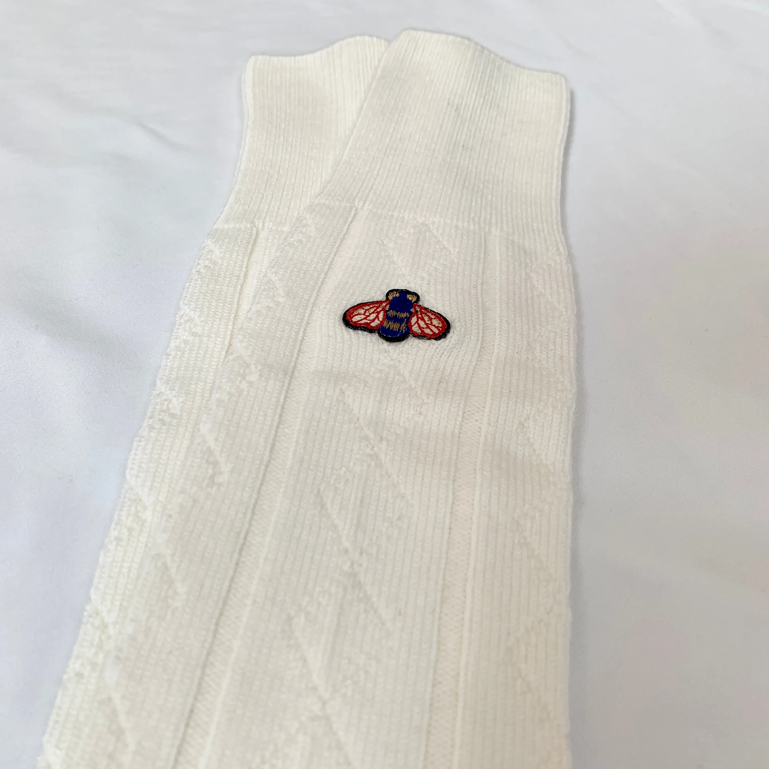 Gucci Wool Blend Knee High Socks with Bee Patch In Ivory