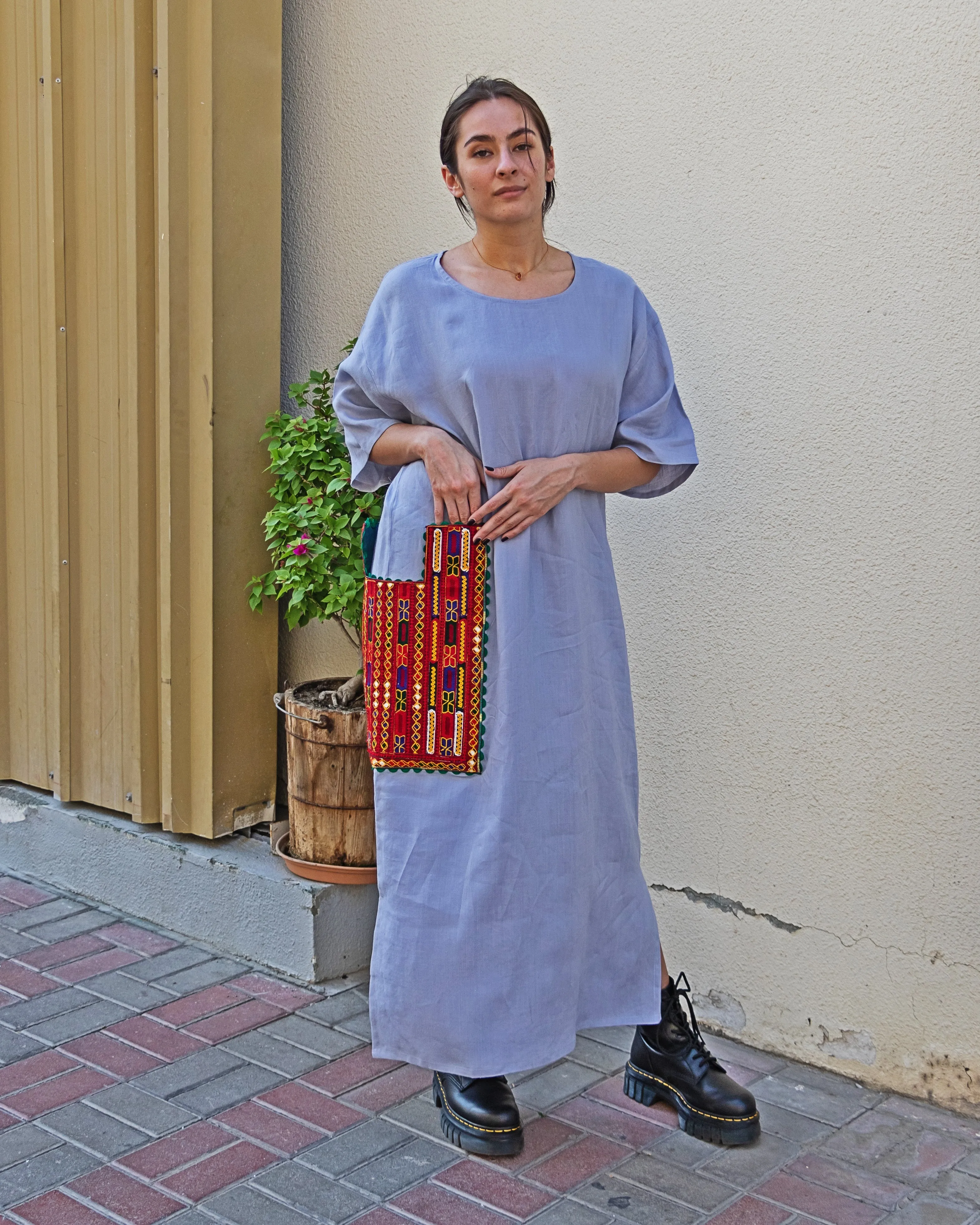 Gulmehndi | Embroidered Linen Shift Dress