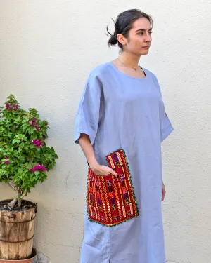 Gulmehndi | Embroidered Linen Shift Dress