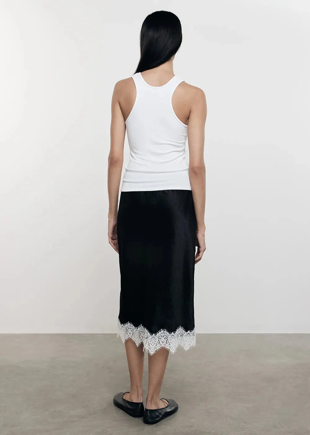 HAMMERED SATIN SLIP SKIRT IN BLACK