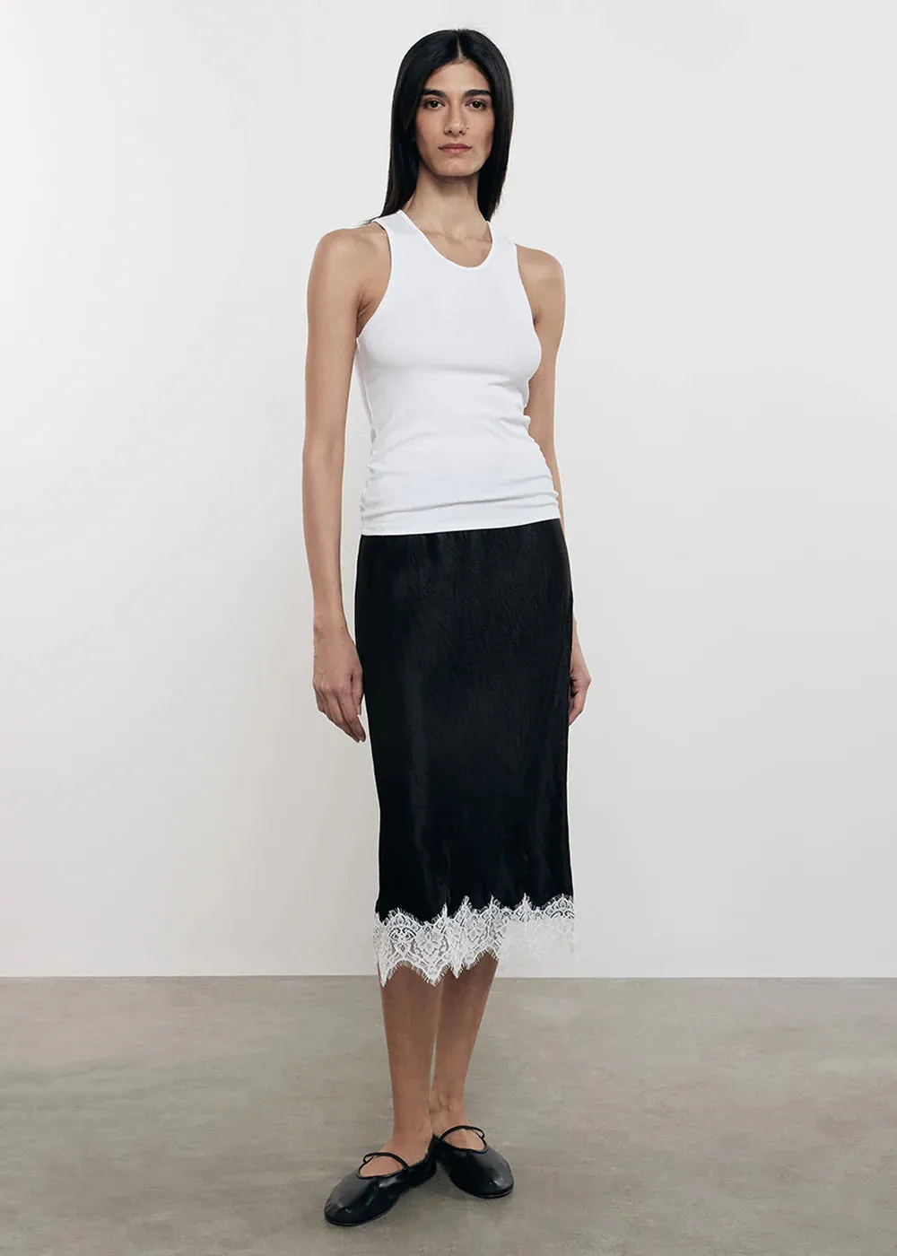HAMMERED SATIN SLIP SKIRT IN BLACK