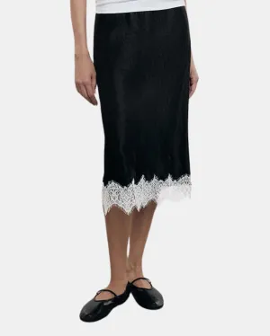 HAMMERED SATIN SLIP SKIRT IN BLACK