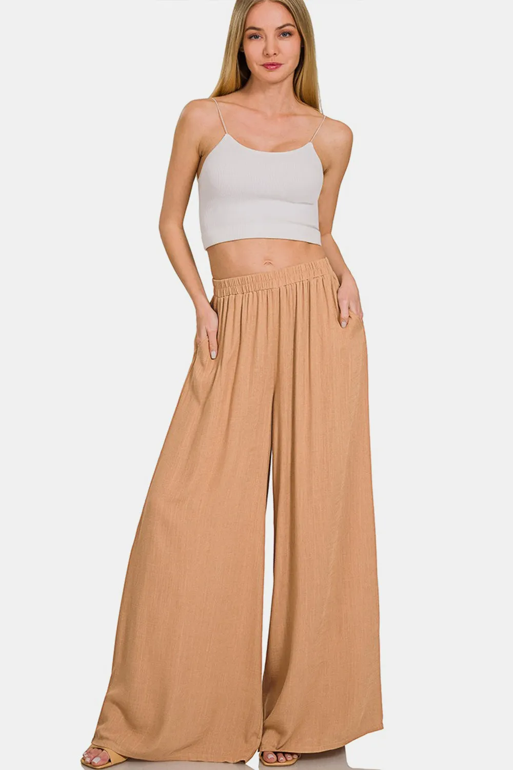 Hazel Blues® |  Zenana Pleated Linen Blend Wide Leg Pants