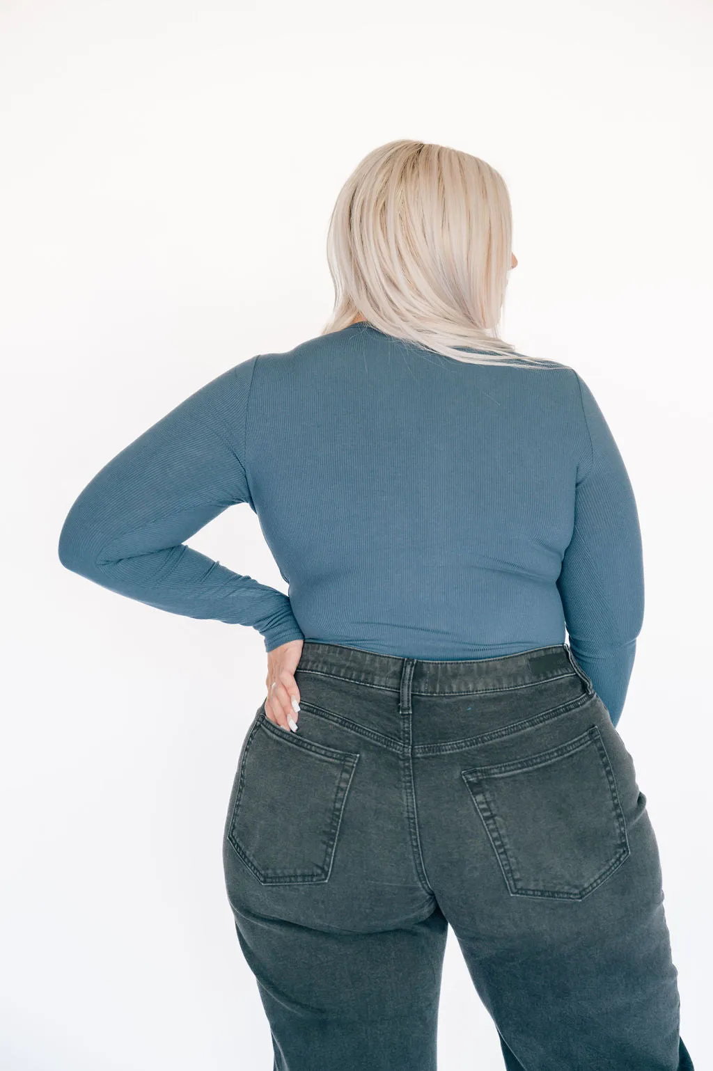 High Neck Long Sleeve Bodysuit - Blue