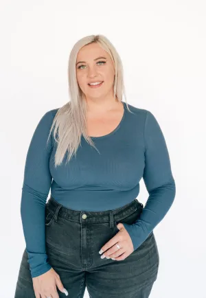 High Neck Long Sleeve Bodysuit - Blue
