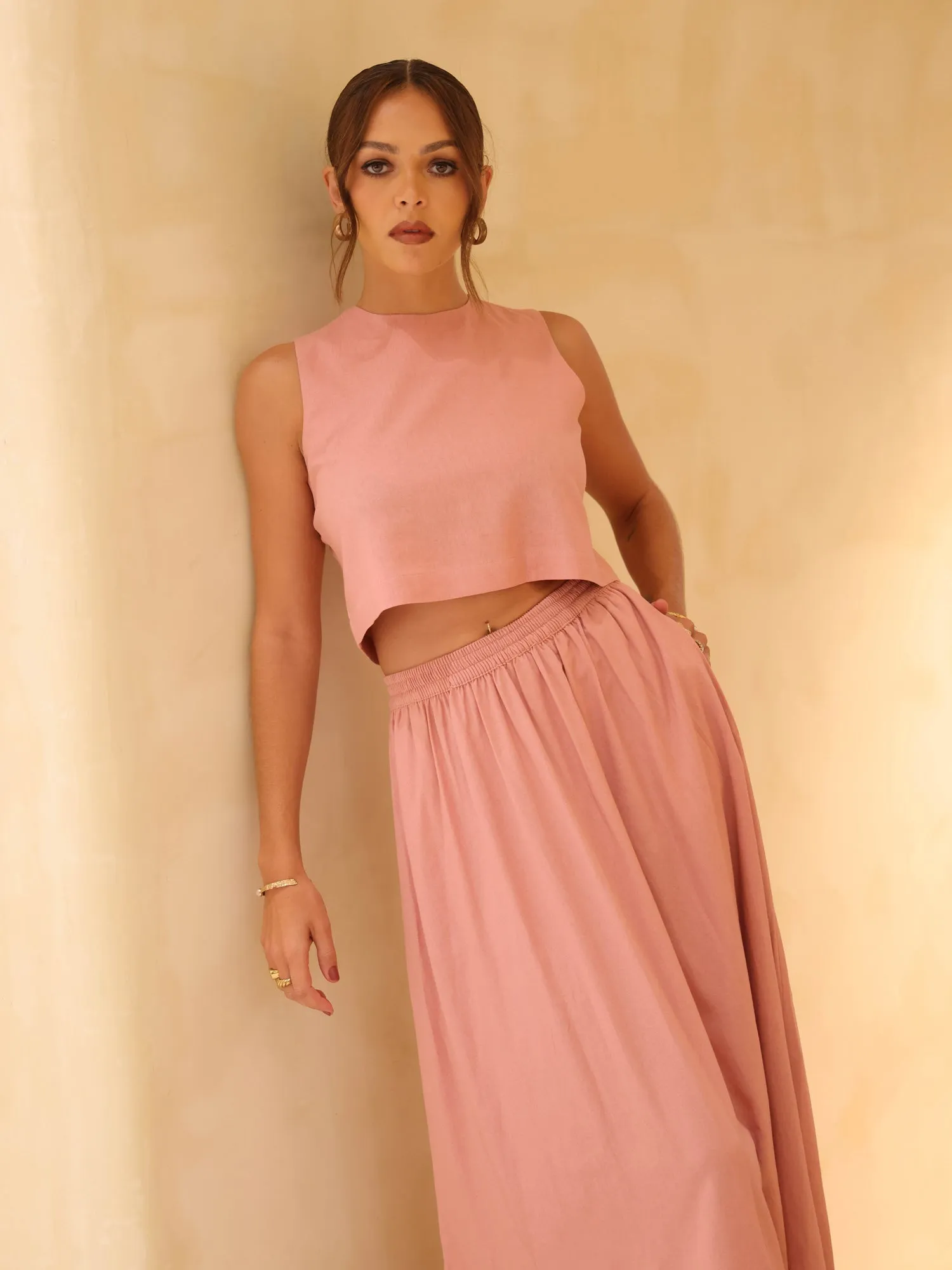 High Neck Sleeveless Linen Top
