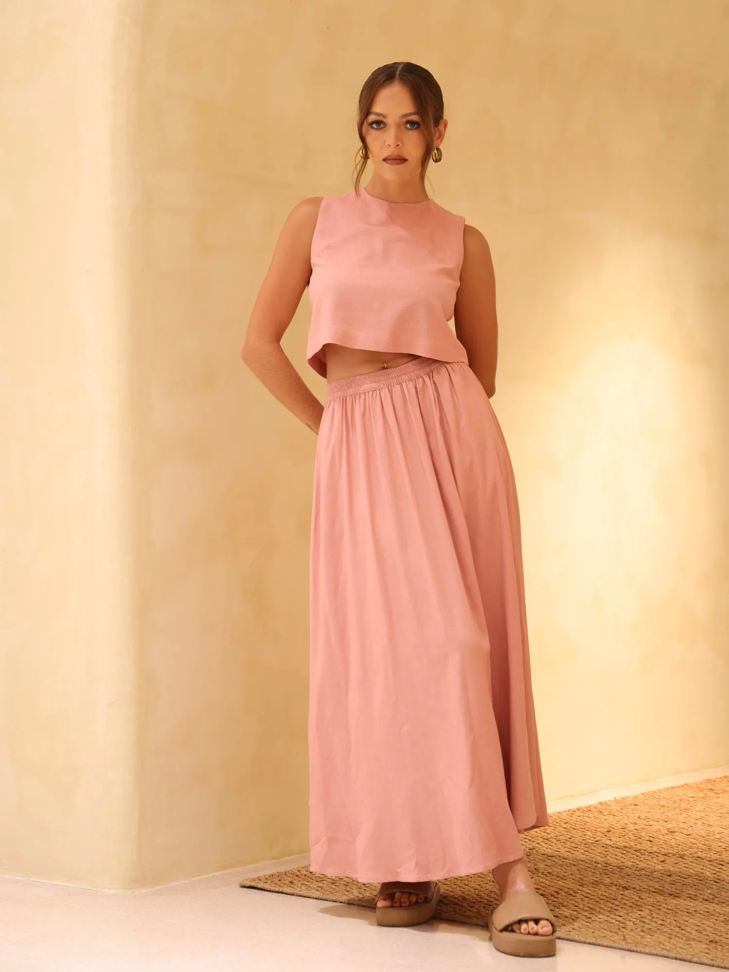 High Neck Sleeveless Linen Top