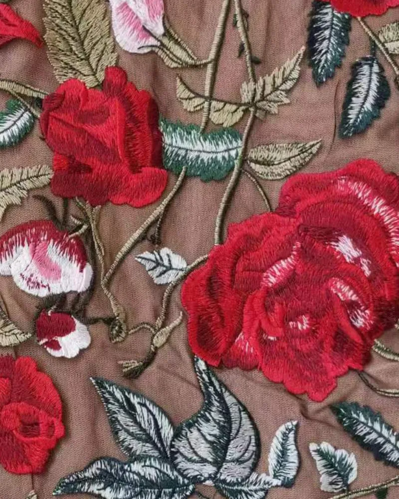 High Neckline Floral Embroidered Bodycon Mini Dresses
