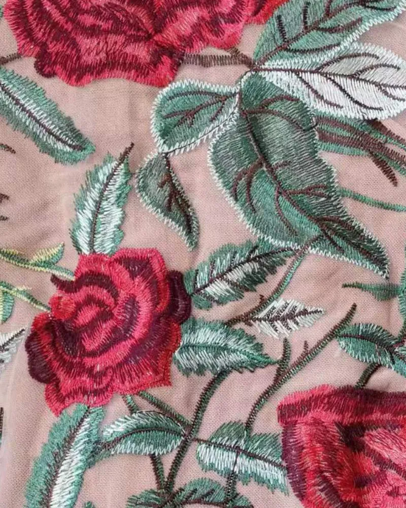 High Neckline Floral Embroidered Bodycon Mini Dresses