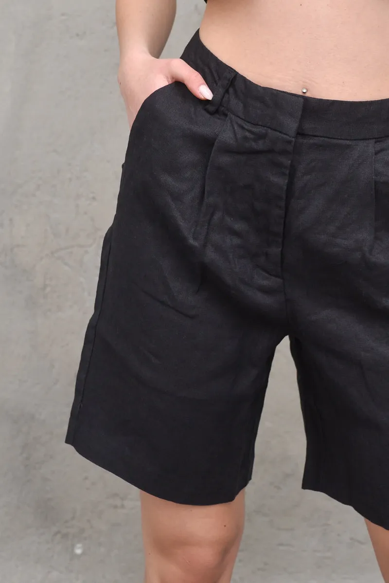 High  Waist Linen Shorts Back