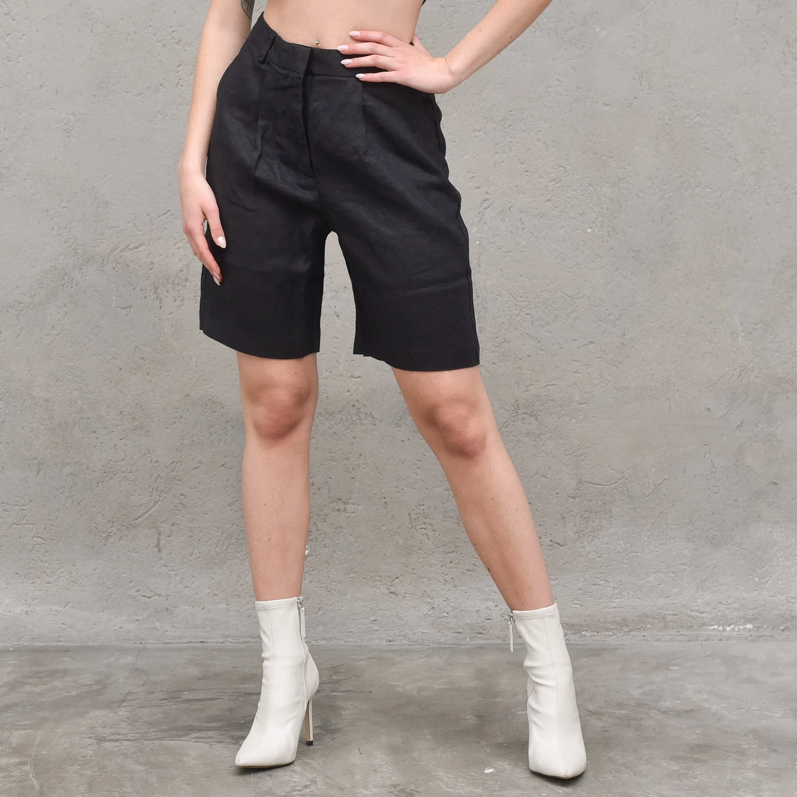 High  Waist Linen Shorts Back