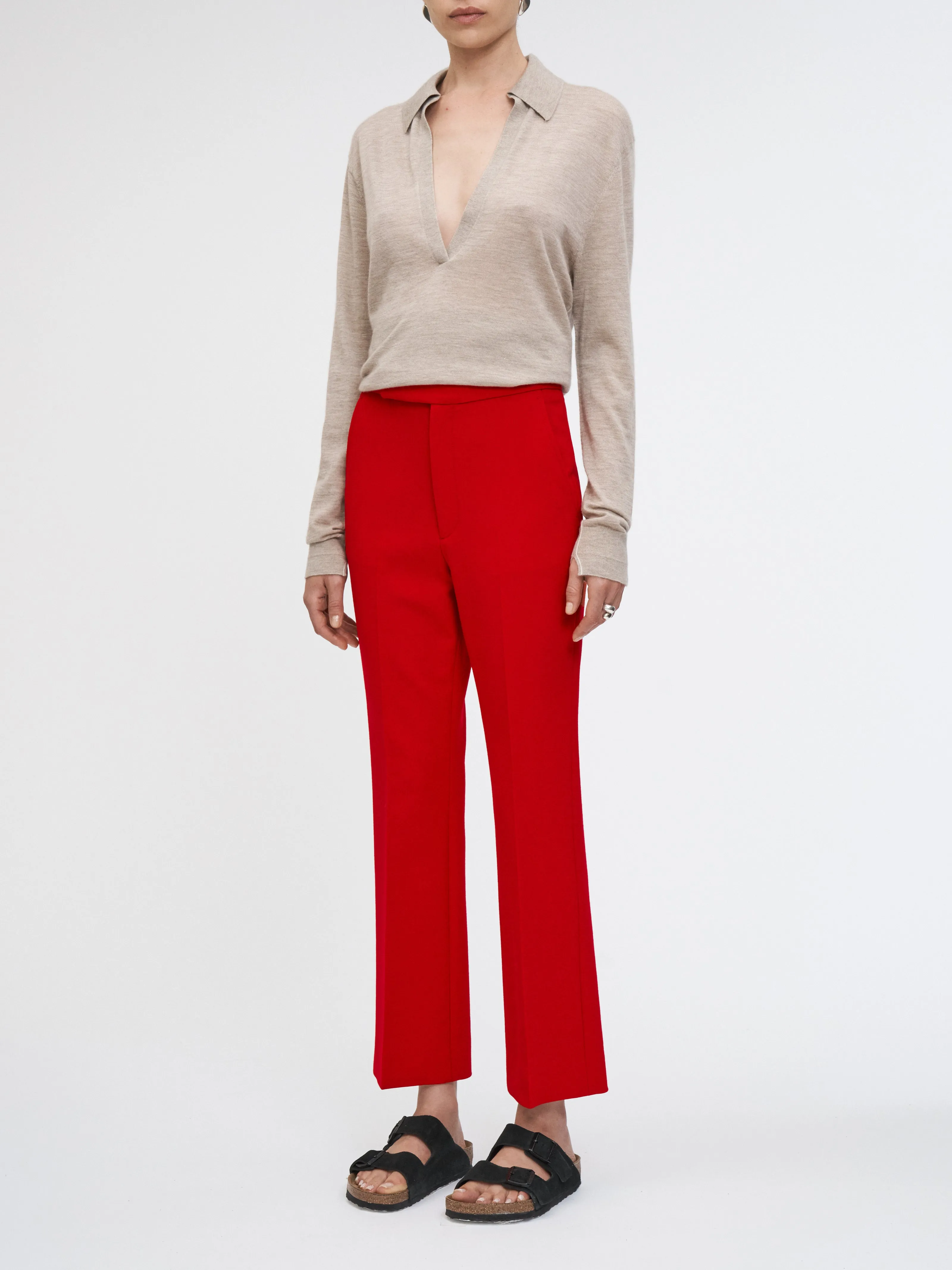 High Waisted Crop Trouser in Carmine Red