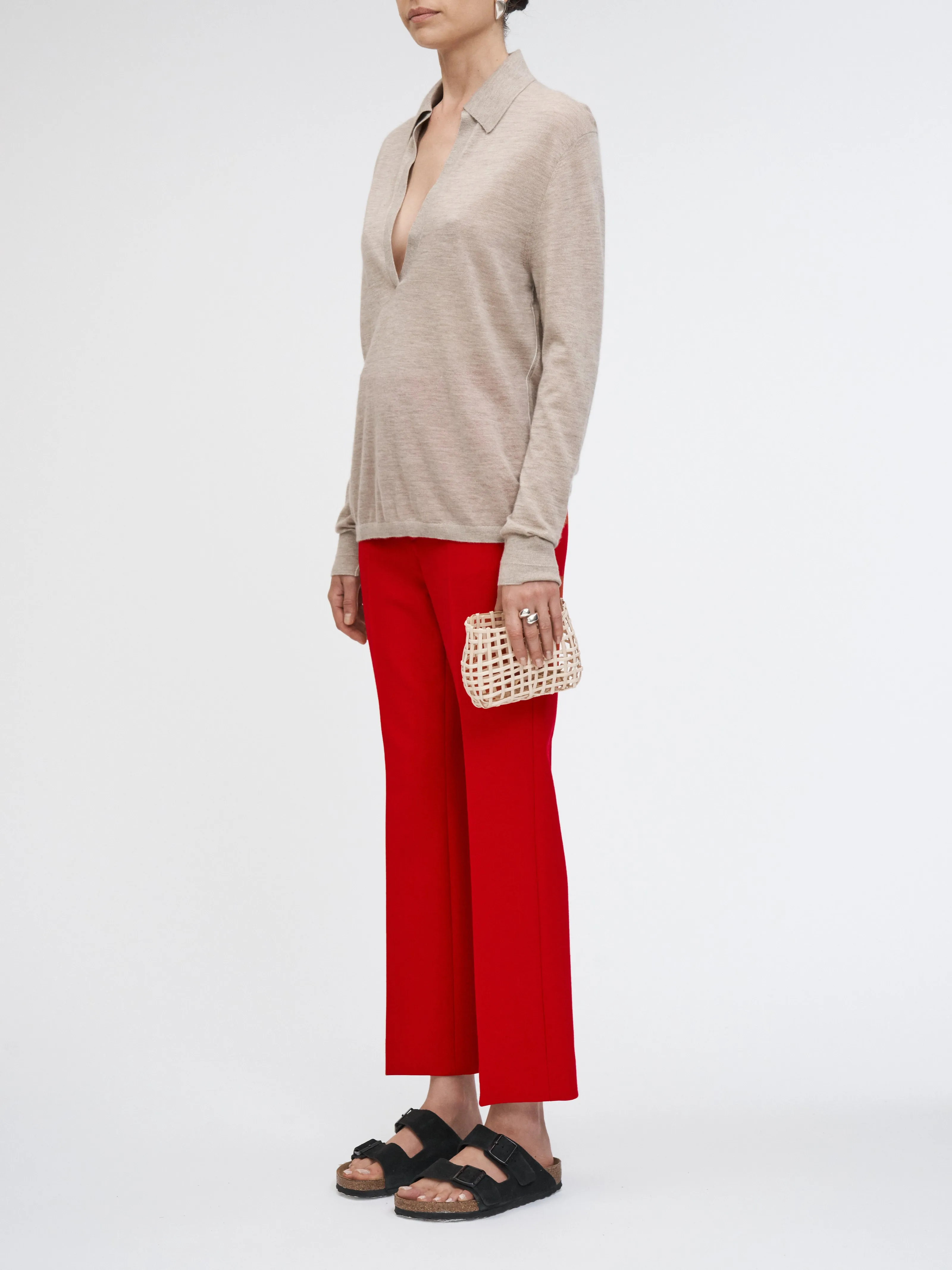 High Waisted Crop Trouser in Carmine Red