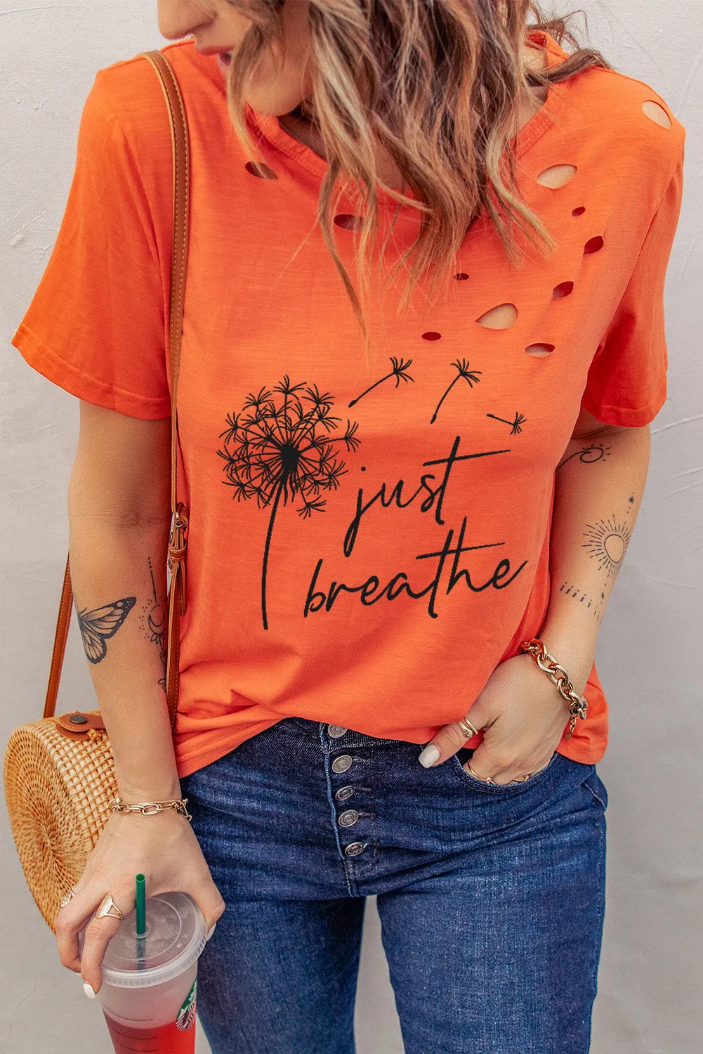 Holes Crew Neck Cotton Mixed T-shirt