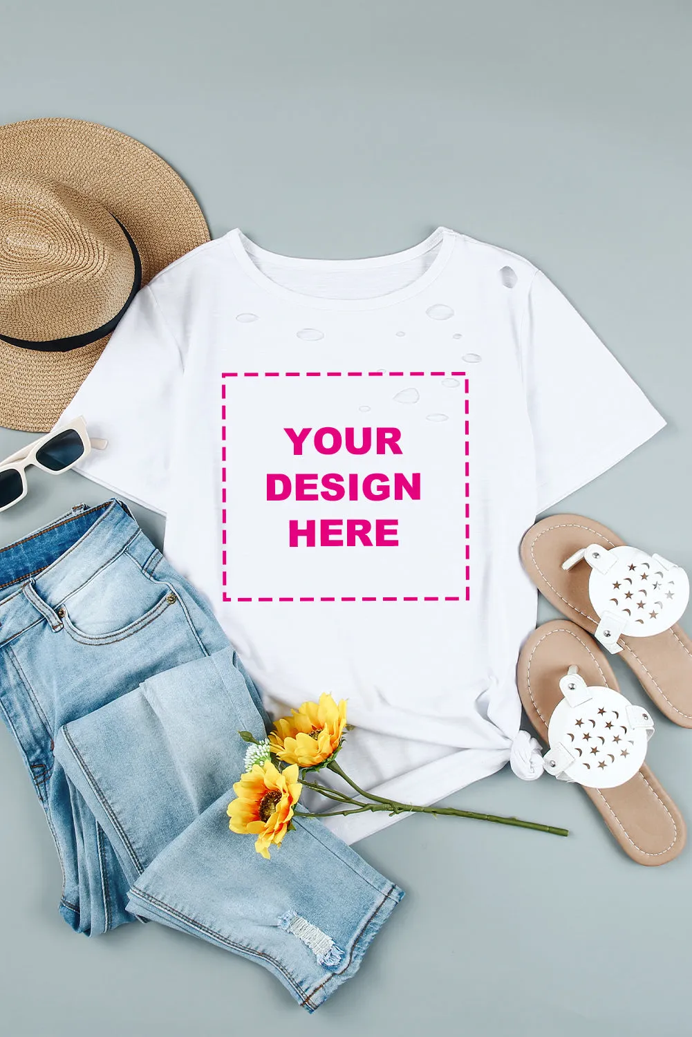 Holes Crew Neck Cotton Mixed T-shirt