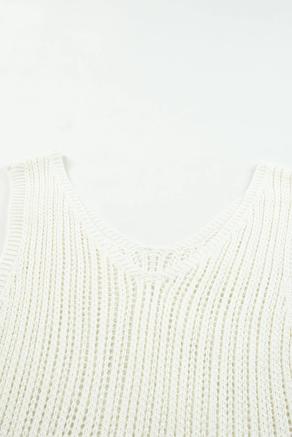 Hollowed Knit V Neck Tank Top