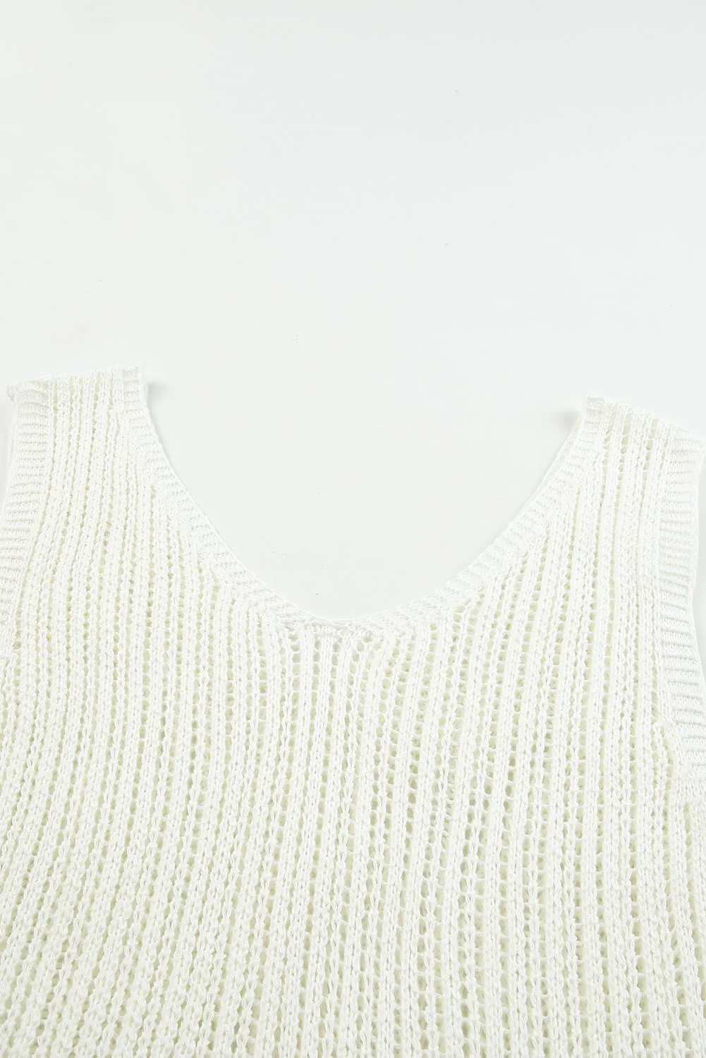 Hollowed Knit V Neck Tank Top