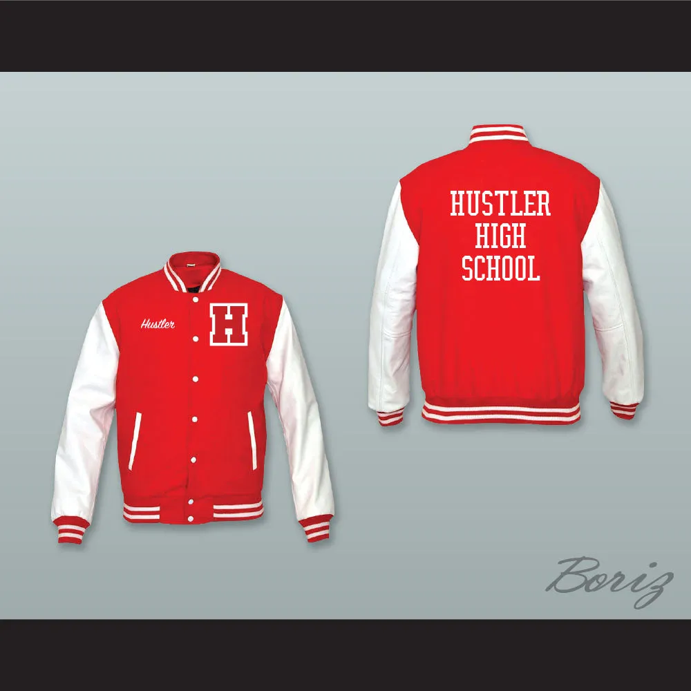 Hustler High School Red Wool and White Lab Leather Varsity Letterman Jacket