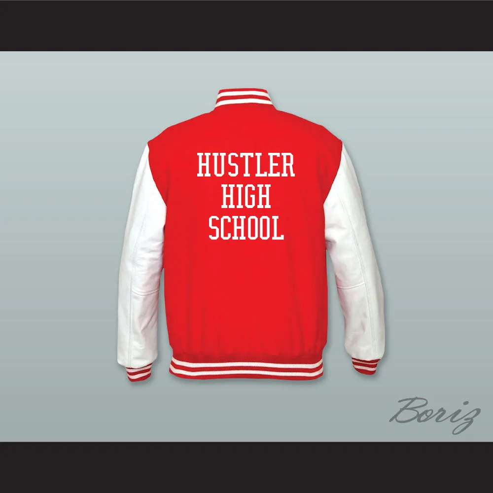 Hustler High School Red Wool and White Lab Leather Varsity Letterman Jacket