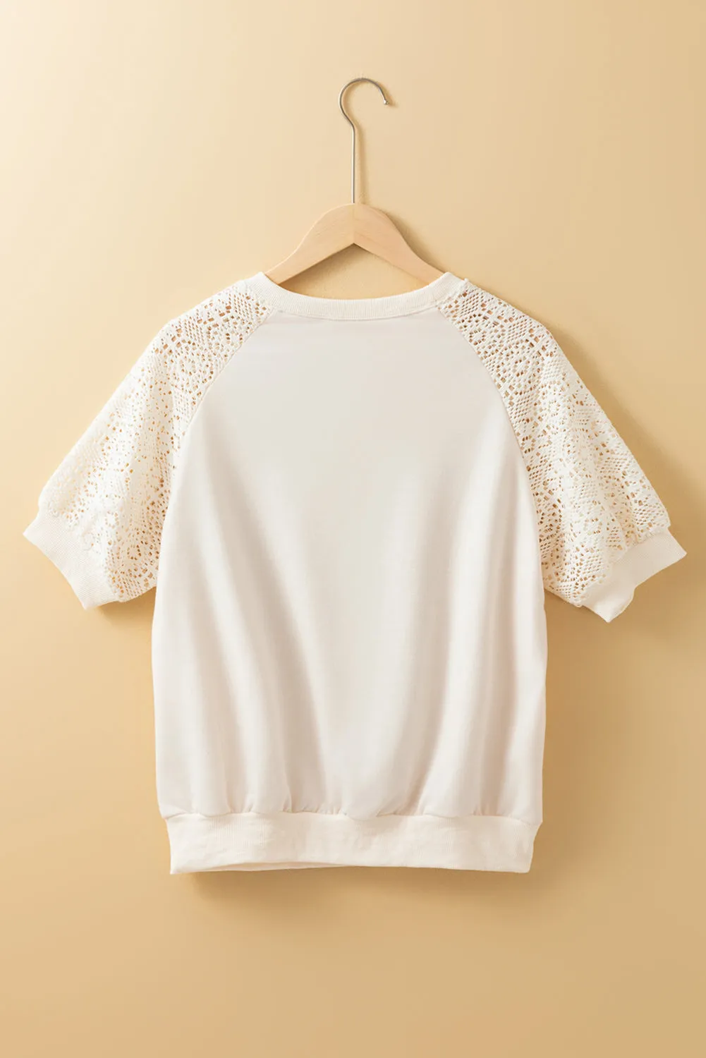 Jet Stream Lace Crochet Short Sleeve Round Neck T Shirt
