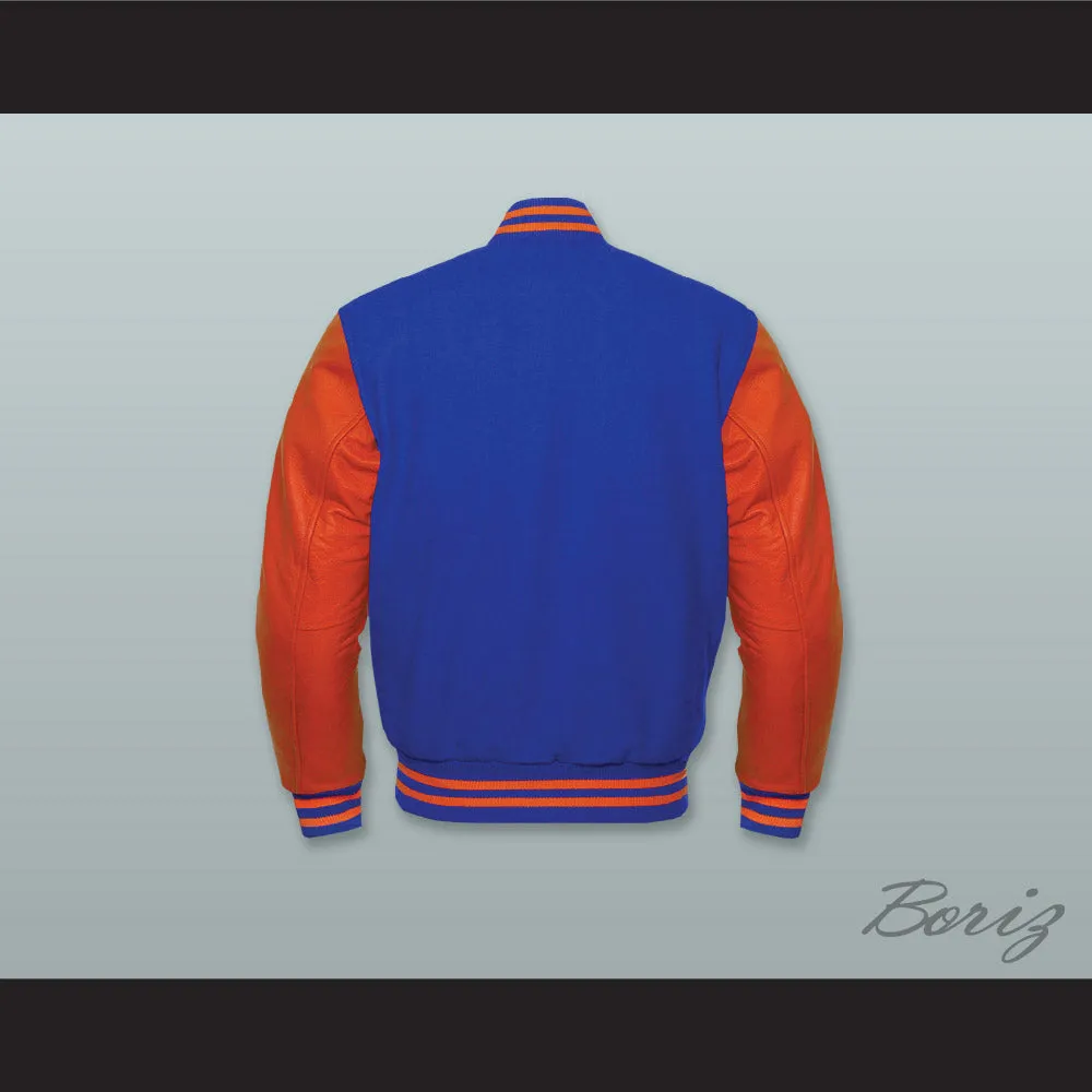 John Hughes High School Royal Blue Wool and Orange Lab Leather Varsity Letterman Jacket